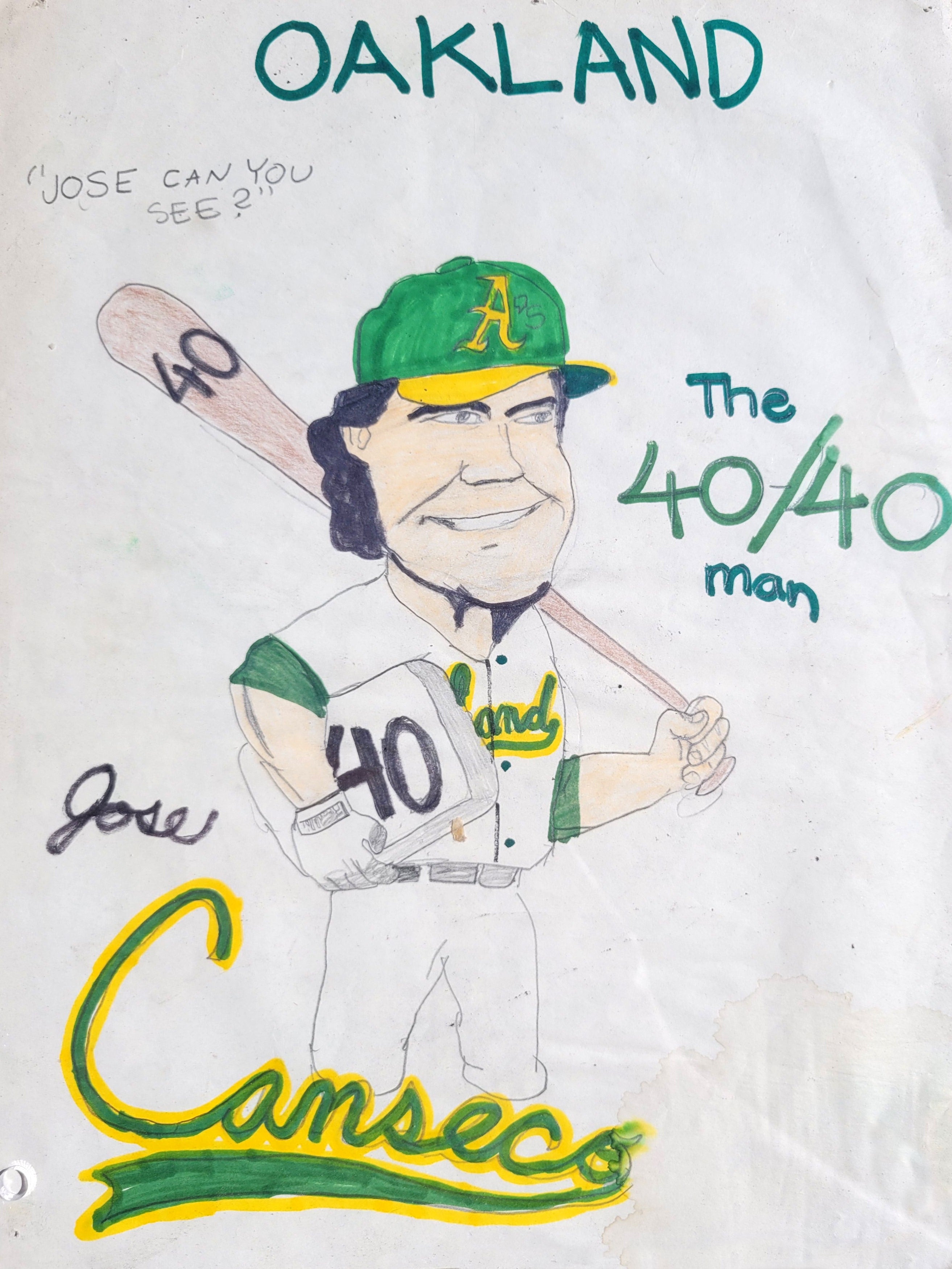 Vintage 80's Jose Canseco Oakland A's Cartoon 