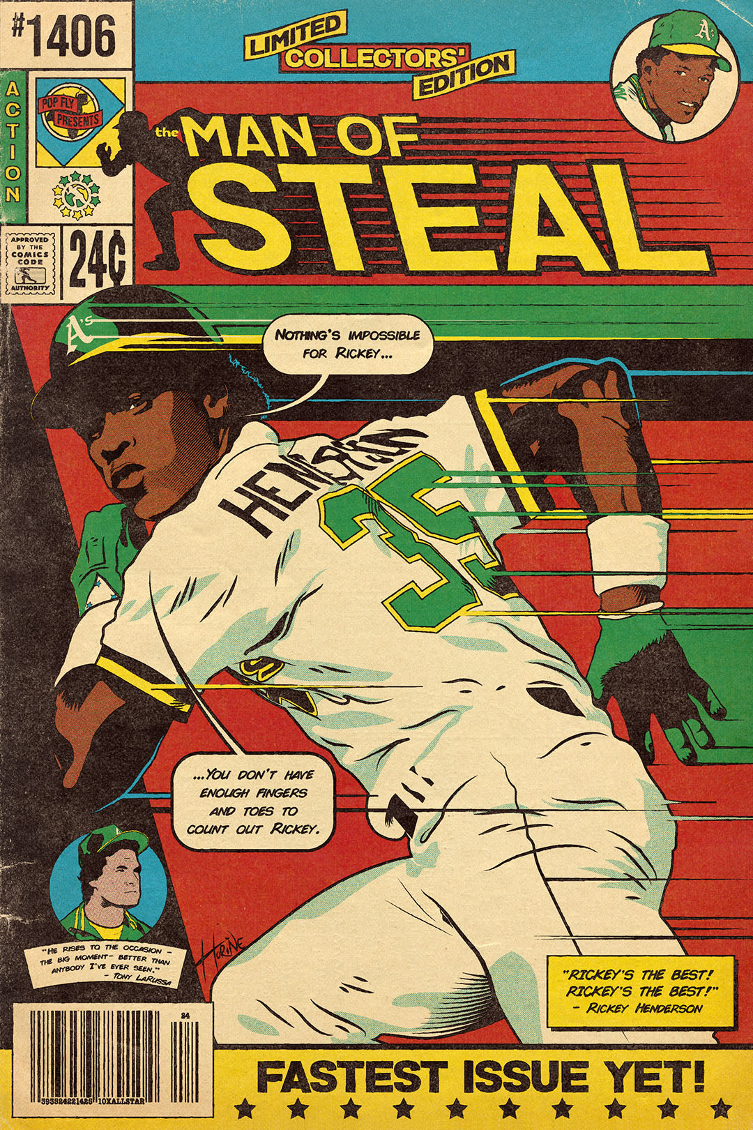 Oakland Athletics Lithograph print of Rickey Henderson