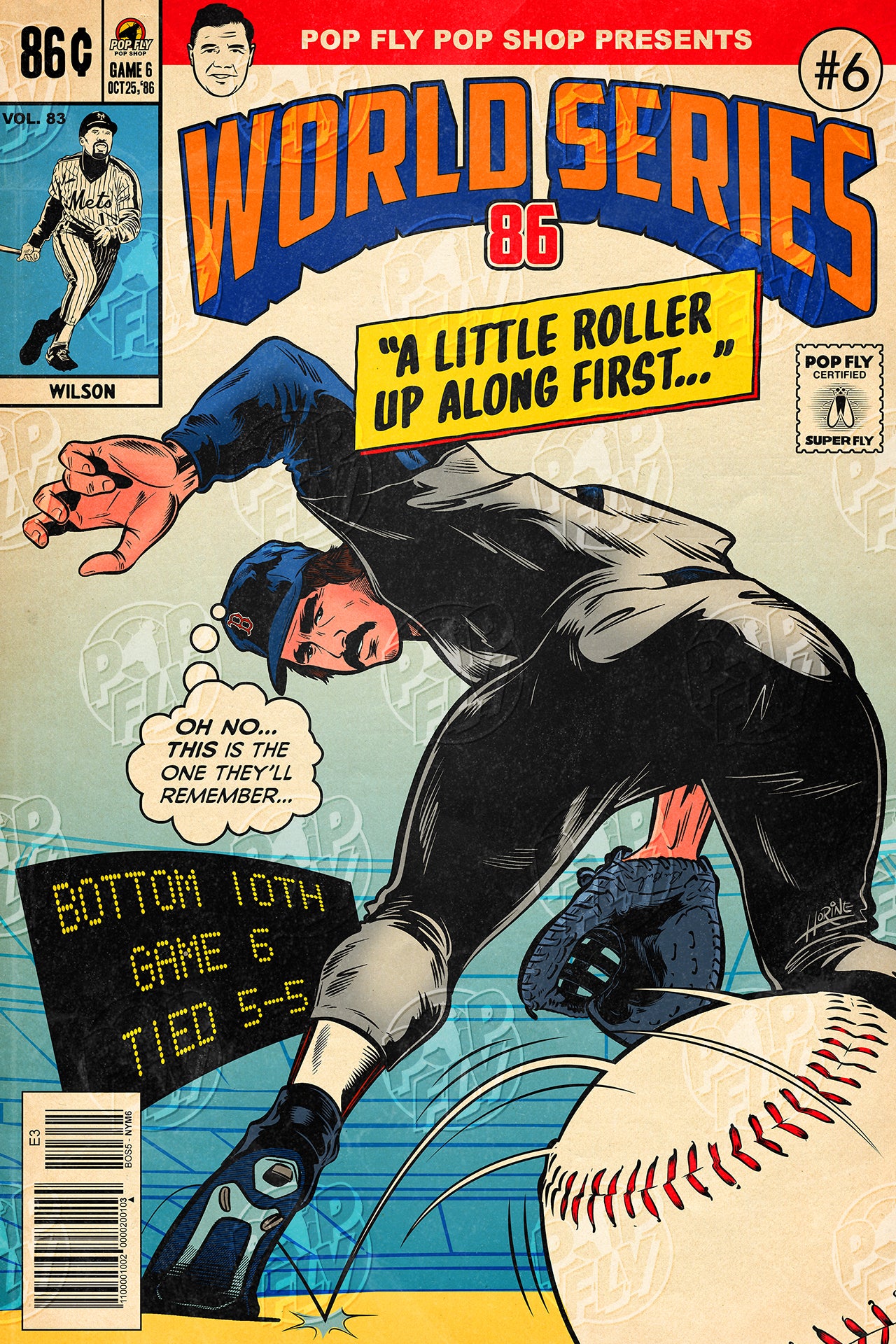 222. "World Series 86: A Little Roller Up Along First"  7" x 10.5"